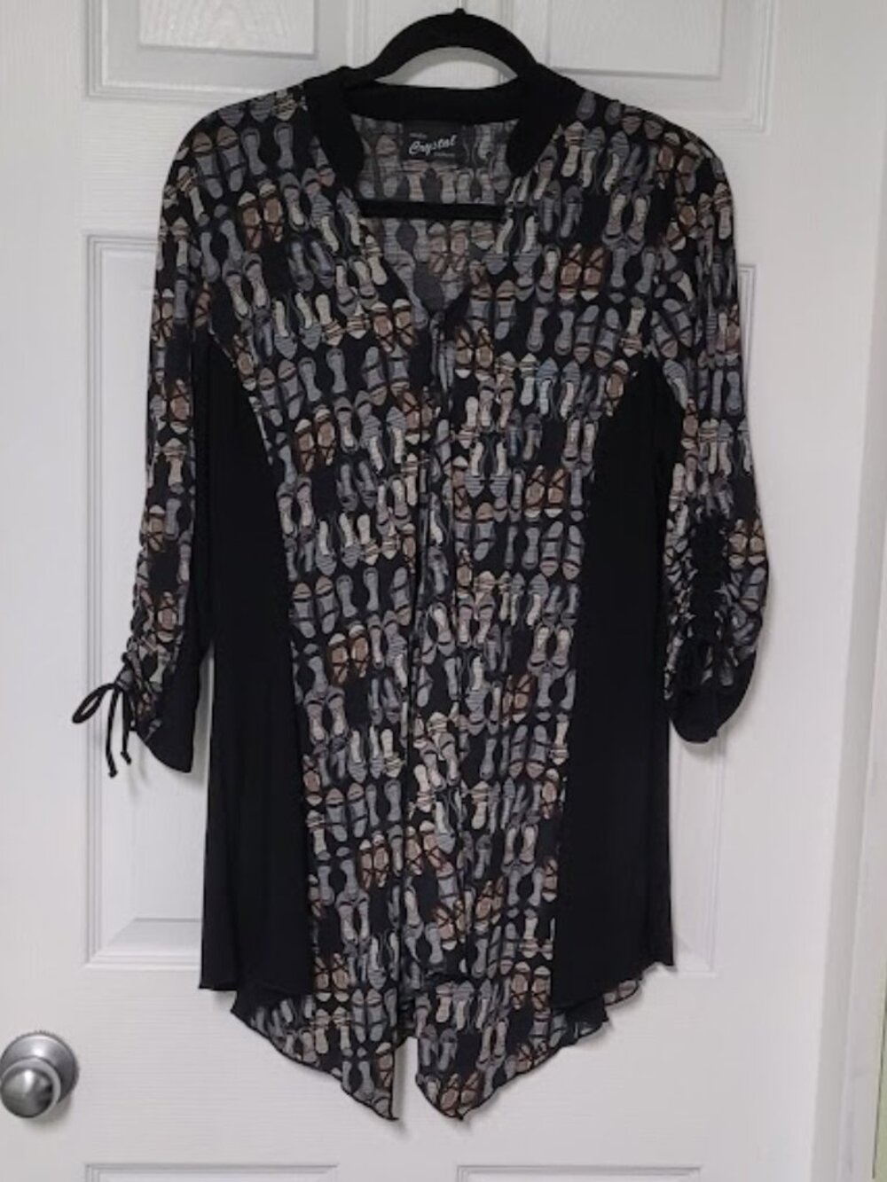 Shoe Print handkerchief Tunic Top-Fits Large & X-Large-Black Gray Brown-Canadian